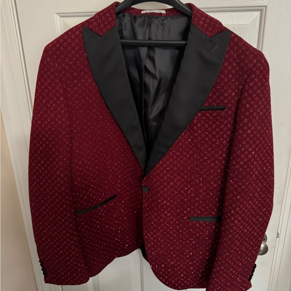 Party Jacket Men 48R Red 1 Button Double Vent Blazer New Years Mehmet Emin Teke